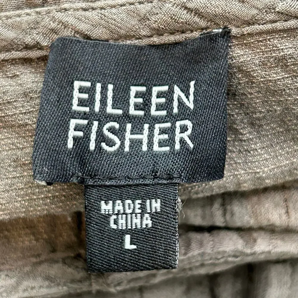 Eileen Fisher stitched Mandarin frog closure silk linen top jacket 3/4 sleeve L